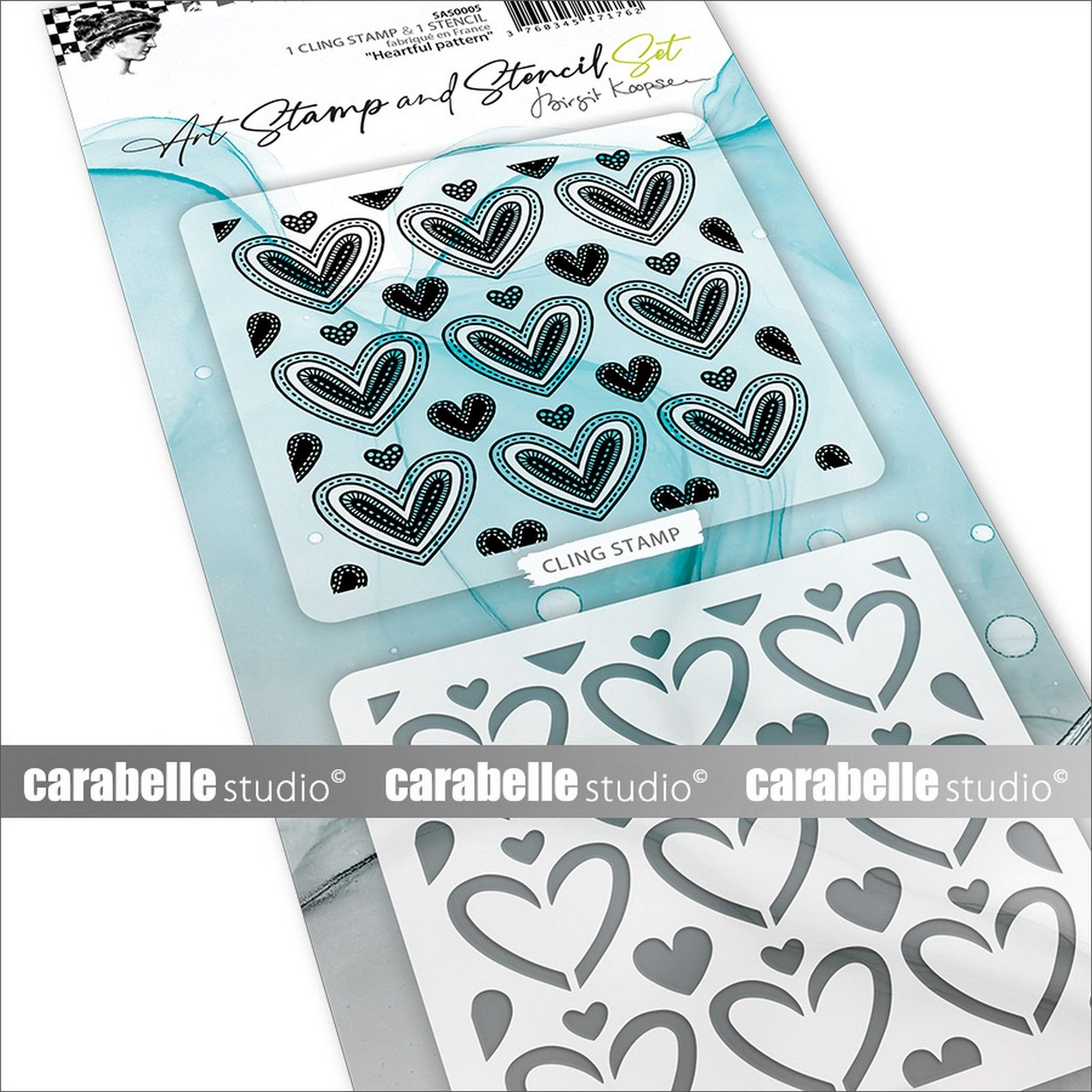 Carabelle Studio • Art Stamp & Stencil Set Heartful Pattern 
