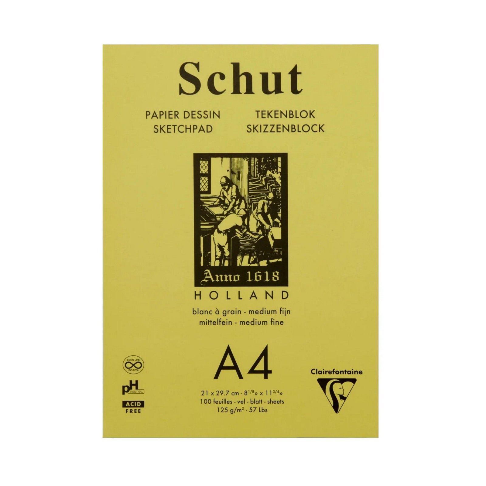 Clairefontaine • Schut Zeichenblock 125g Feine Textur A4 Weiß 100x