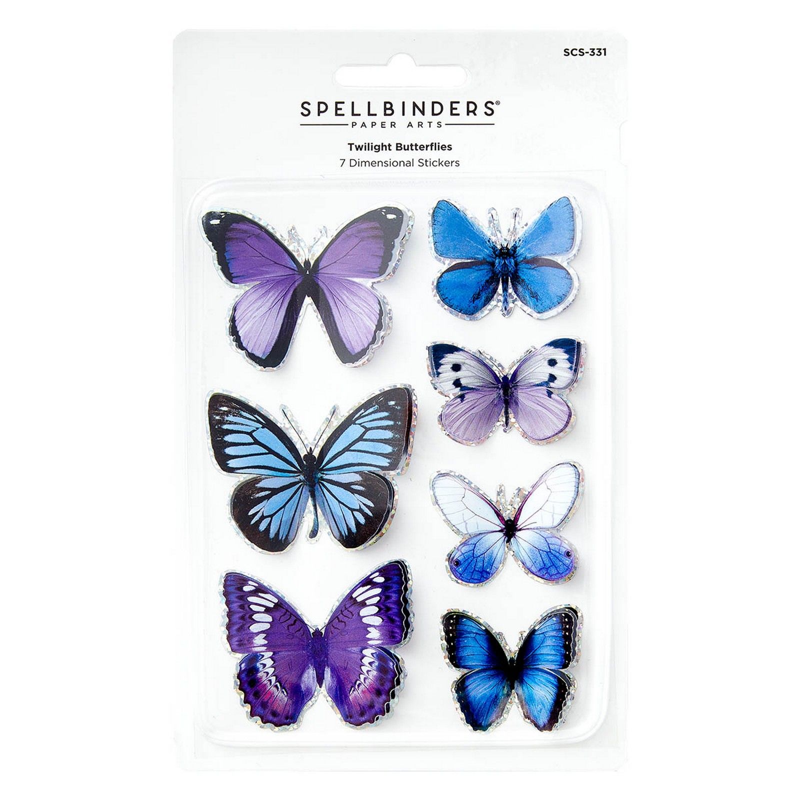 Spellbinders • Pegatinas Mariposas 3D Foil Colección Timeless Azul & Púrpura 7uds