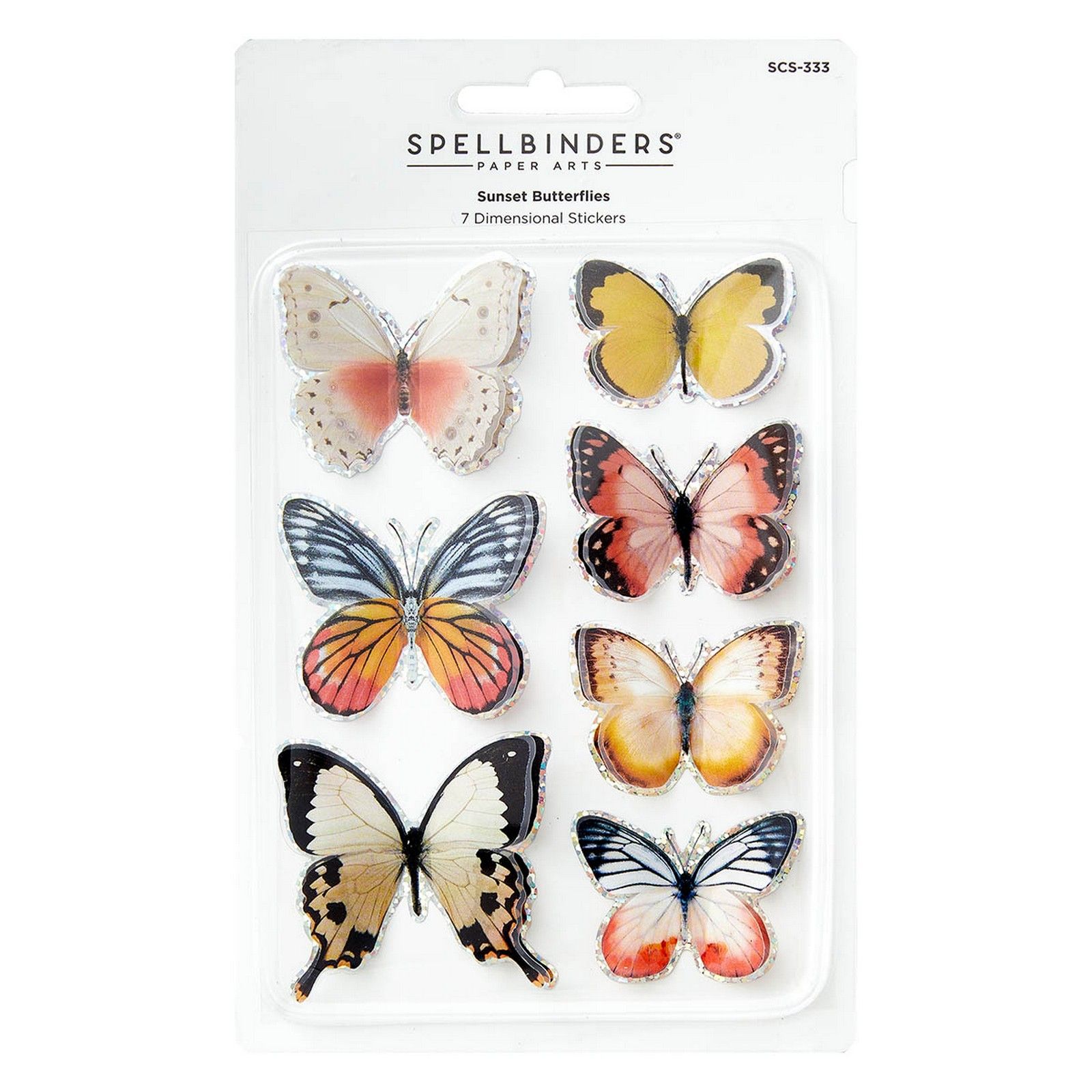 Spellbinders • Pegatinas de Mariposas Dimensionales Sunset Rojo, Naranja & Amarillo 7uds