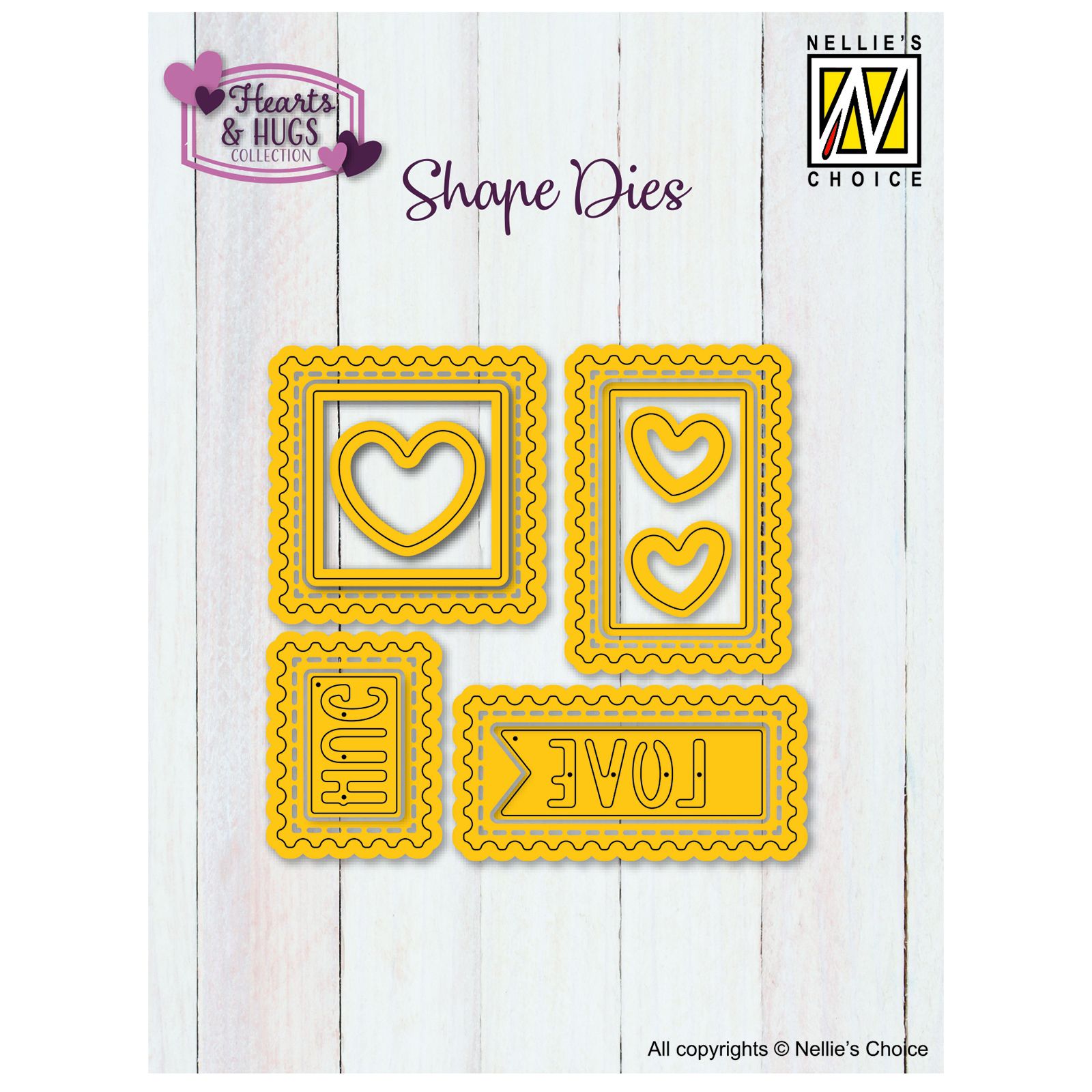 Nellie's Choice • Shape Dies Briefmarken mit Herzen 3x3cm bis 4x4cm 11St.