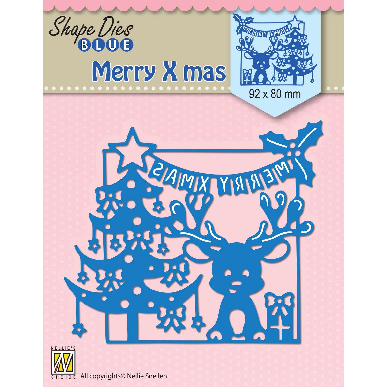 Nellie's Choice • Shape Dies Blue Merry Christmas Scene 92x80mm