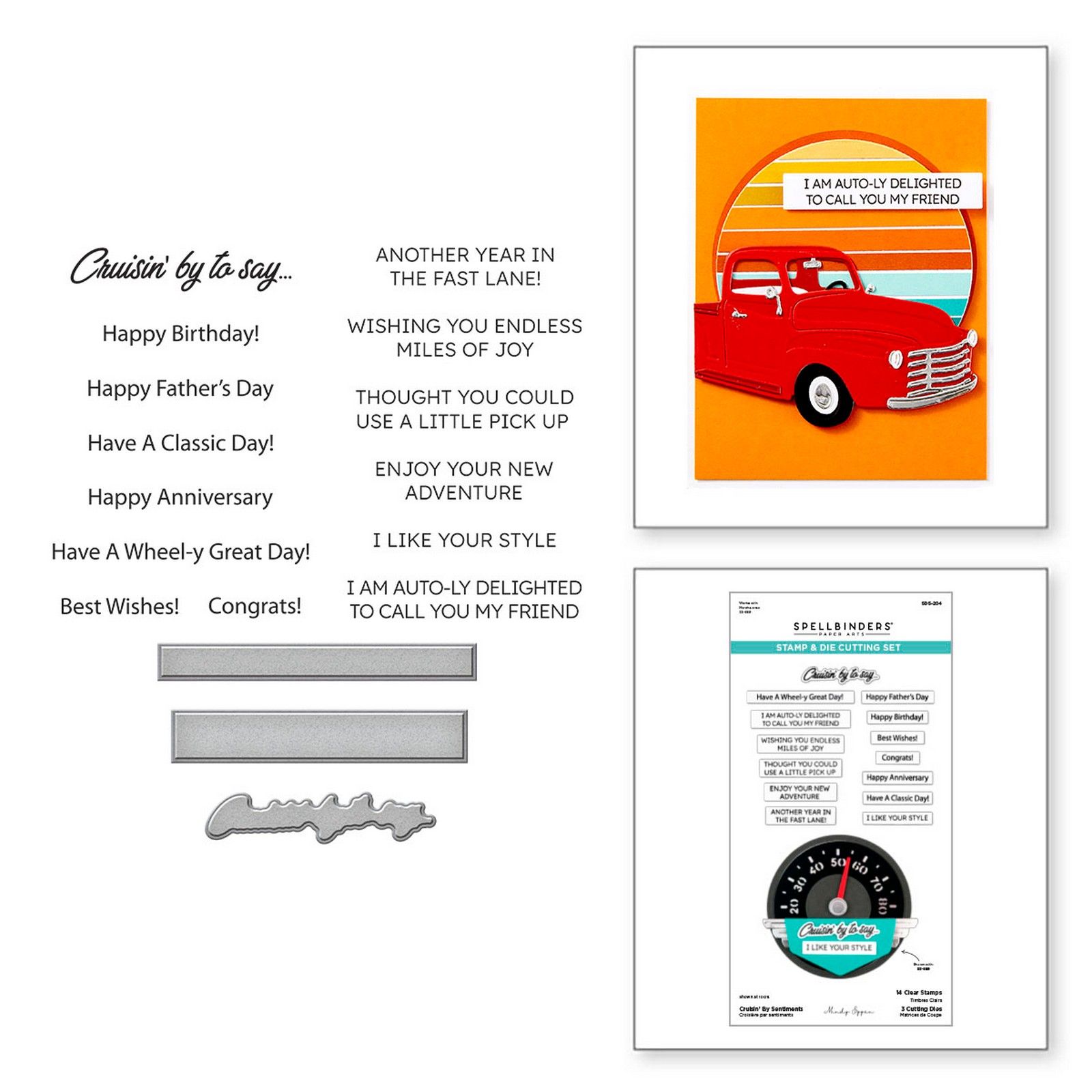Spellbinders • Set de Sellos Transparentes & Troqueles Cruisin' By Sentiments 7,4x0,9cm 17uds