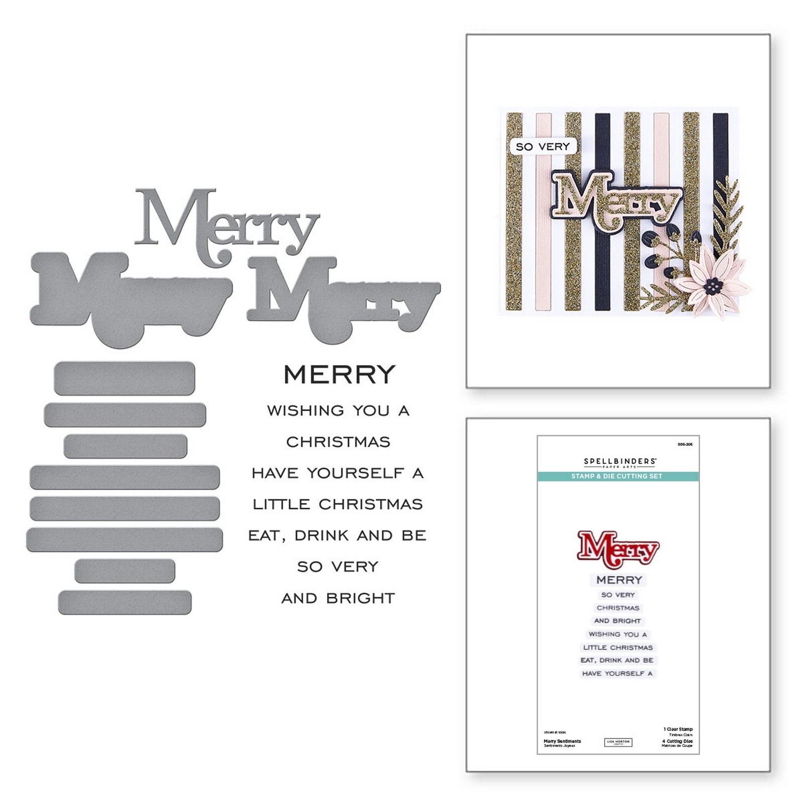 Spellbinders • Set de Sello Transparente & Troquel Merry Sentiments 5,7x2,8cm 5uds