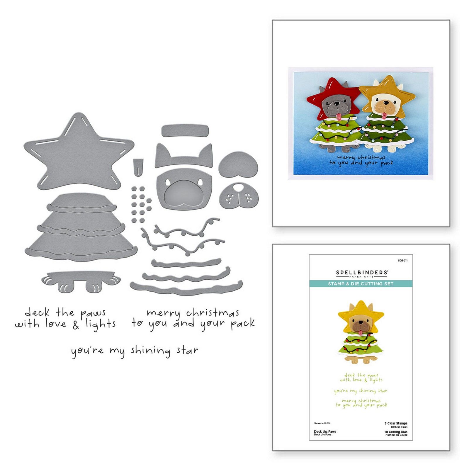 Spellbinders • Set de Sellos Transparentes & Troqueles Deck the Paws Merry Mischief 5,6x7,4cm 13uds