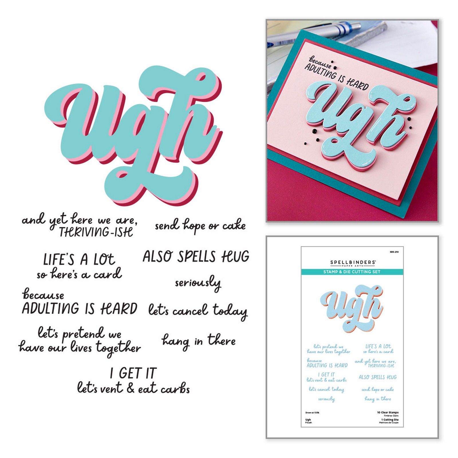 Spellbinders • Set de Sellos Transparentes & Troquel de Corte Ugh 8,3x6,5cm 11uds