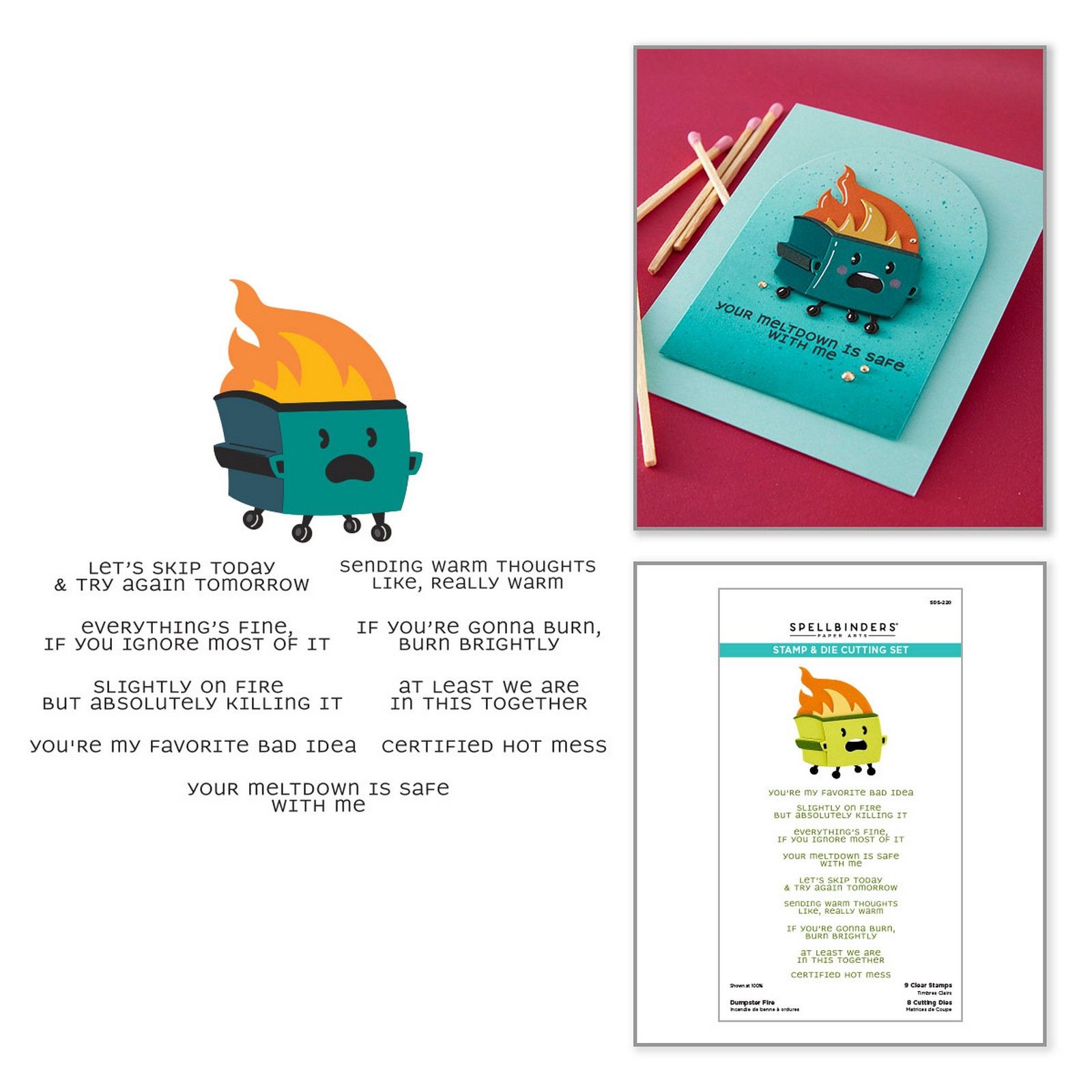 Spellbinders • Set de Sellos Transparentes & Troqueles Dumpster Fire 5,3x6,7cm 17uds