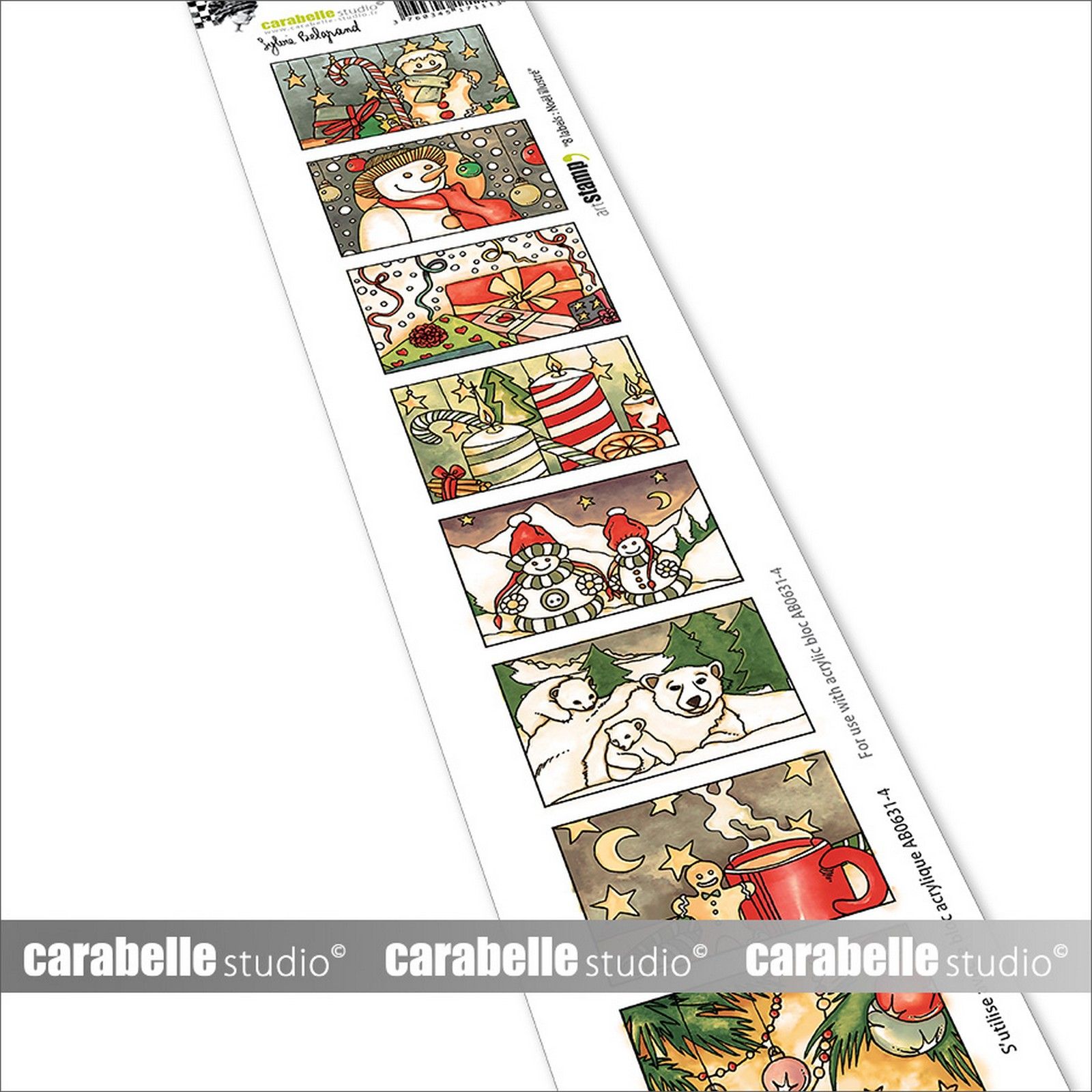 Carabelle Studio • Cling Tampon 8 labels Noël illustré by Sylvie Belgrand