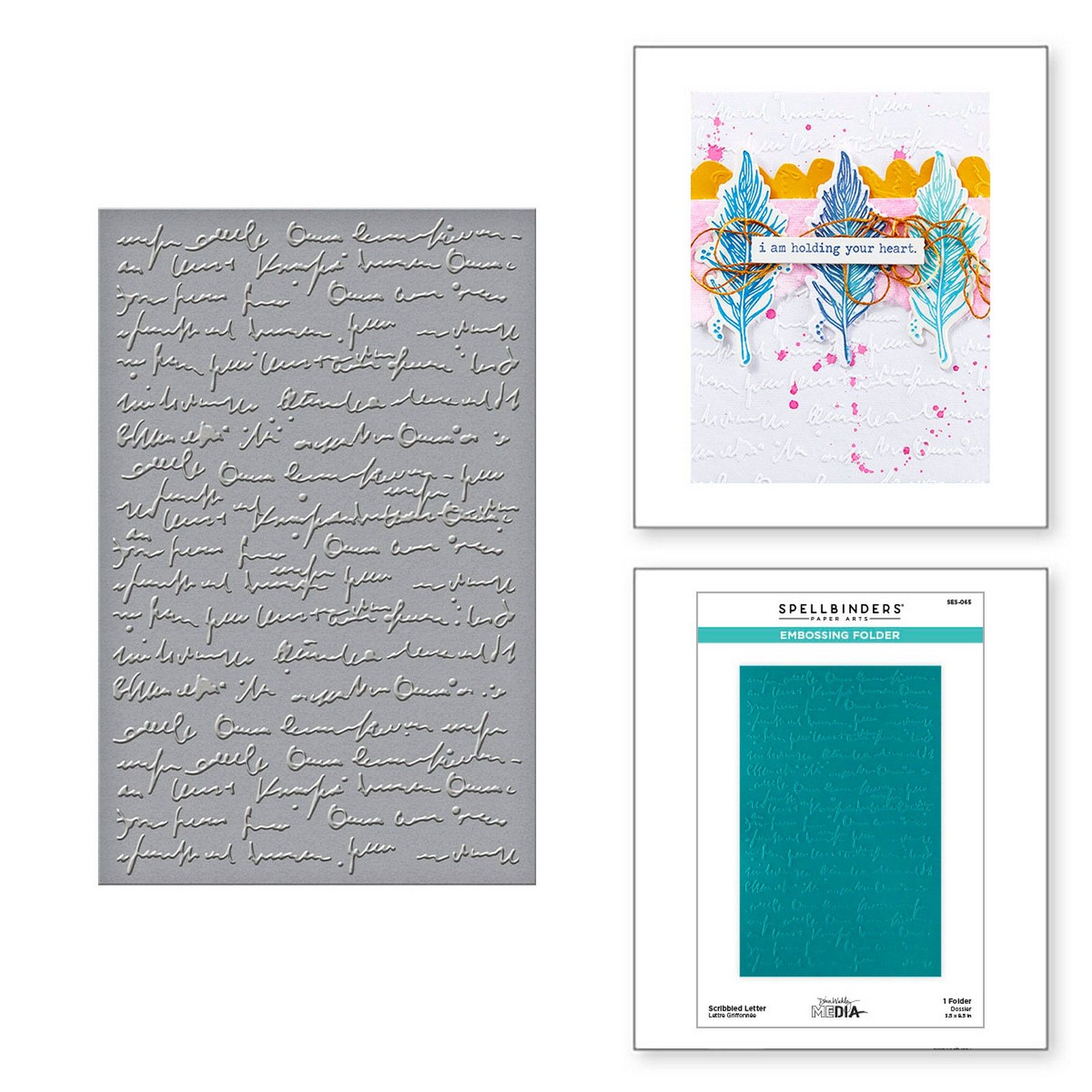 Spellbinders • Dina Wakley Embossing Folder Scribbled Letter Collaged Birds 14x21,6cm