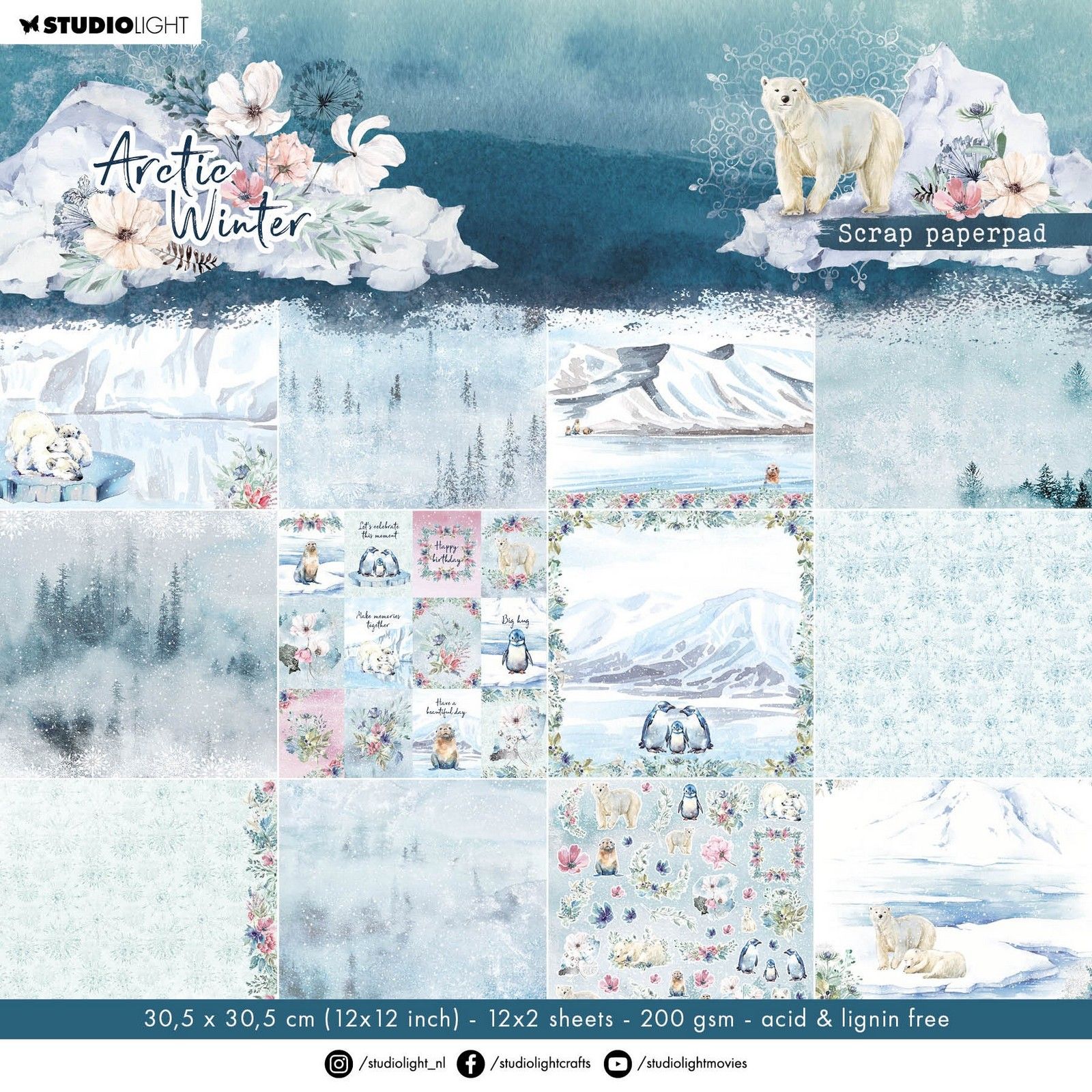 Studio Light • Arctic Winter Scrap Paper Pad 200g 12x12"