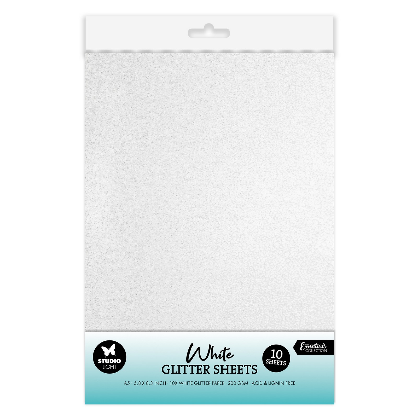 Studio Light • Essentials Glitter Sheets White 250gsm