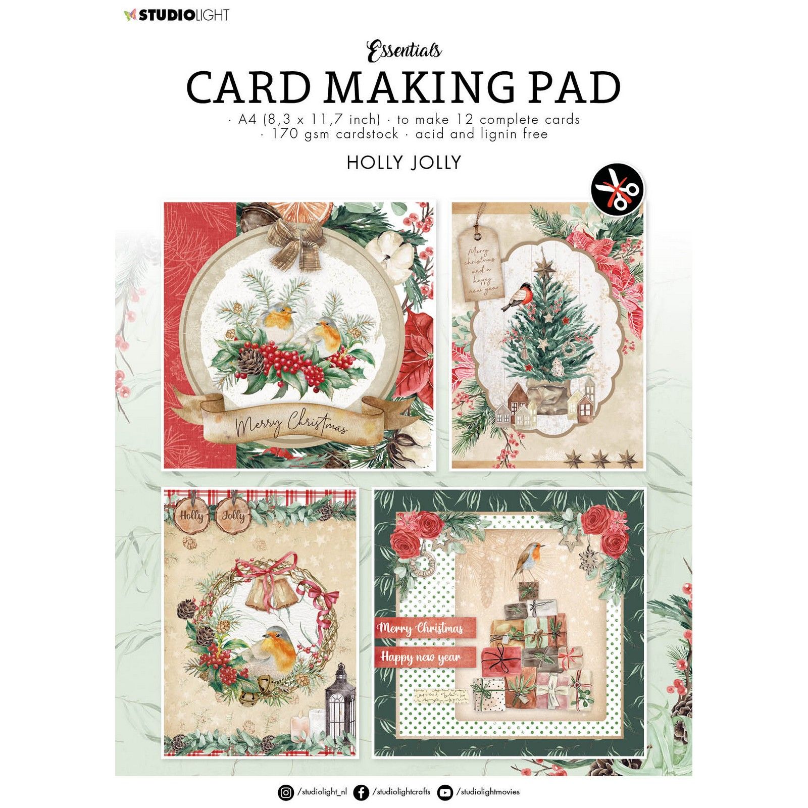 Studio Light • Essentials Card Making Pad Holly Jolly