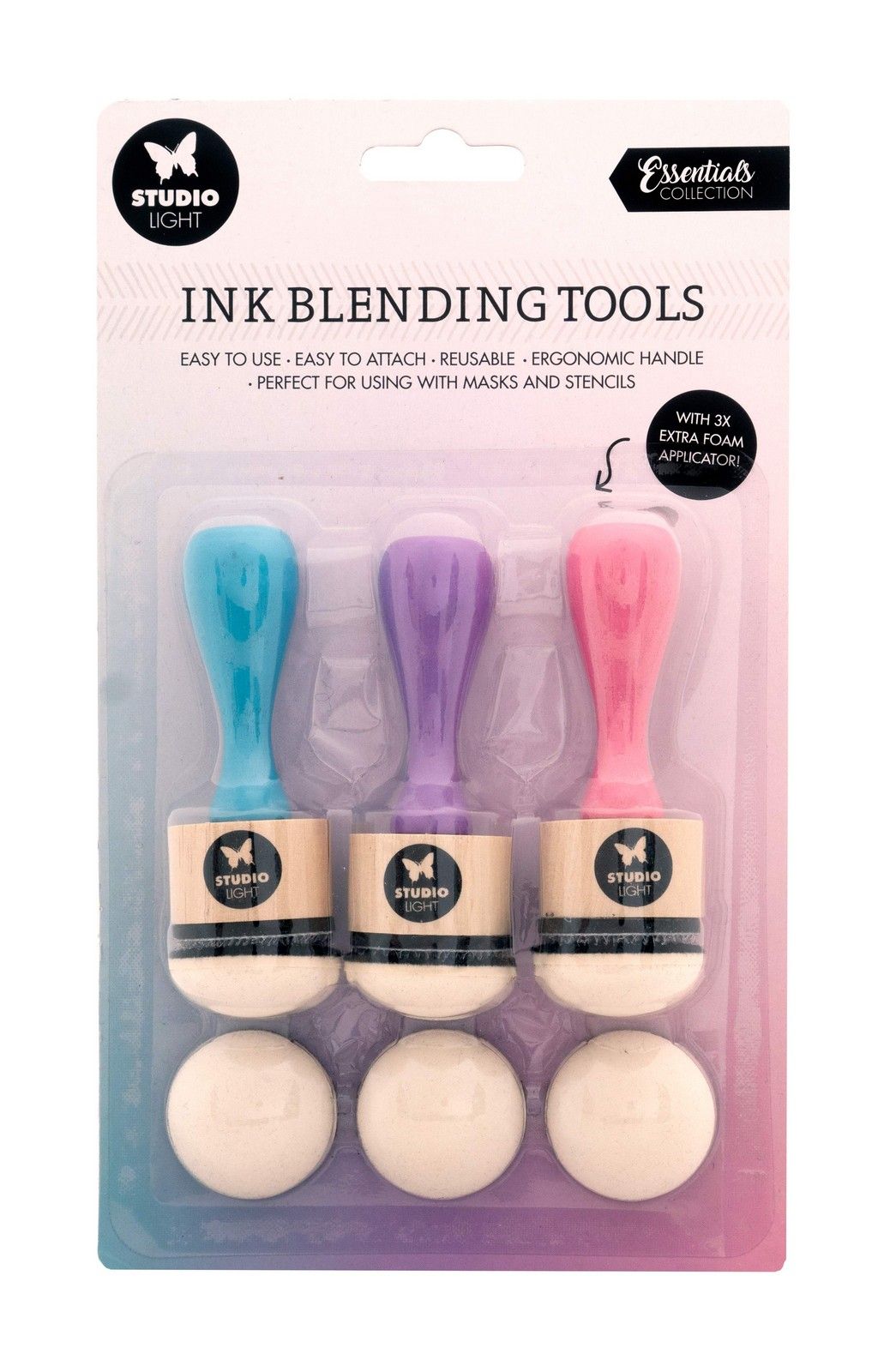 Studio Light • Essentials 3 ink blending tools & 3 replacement Foam pads 30mm