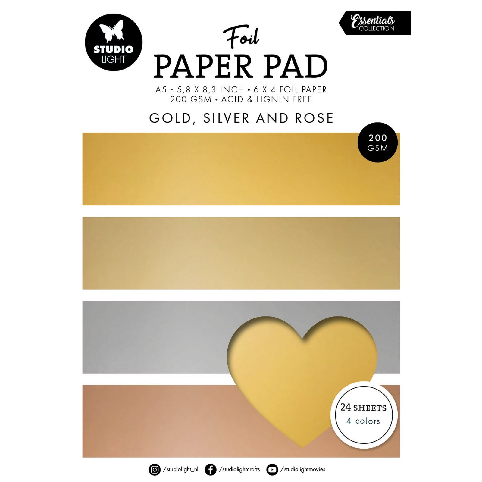 Studio Light • Essentials Foil Paper Pad Gold, silver and rose 