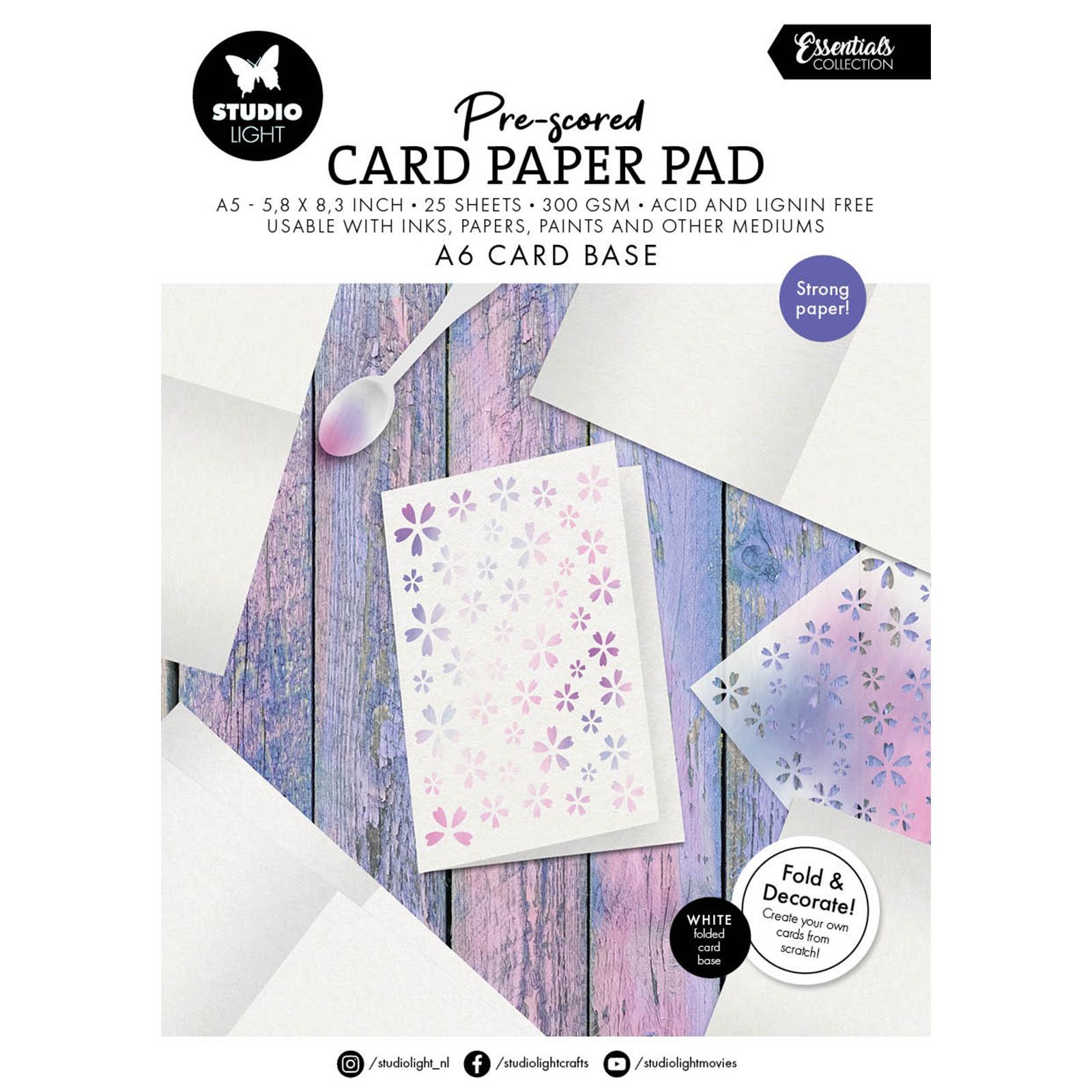 Studio Light • Essentials Card Paper Pad pre-scored white A6 cards
