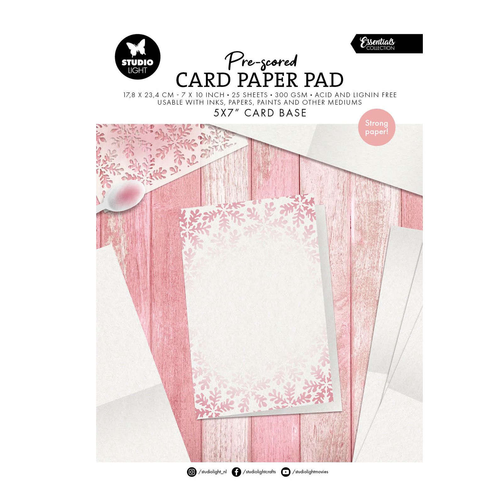 Studio Light • Essentials Card Paper Pad pre-scored white 5x7" cards