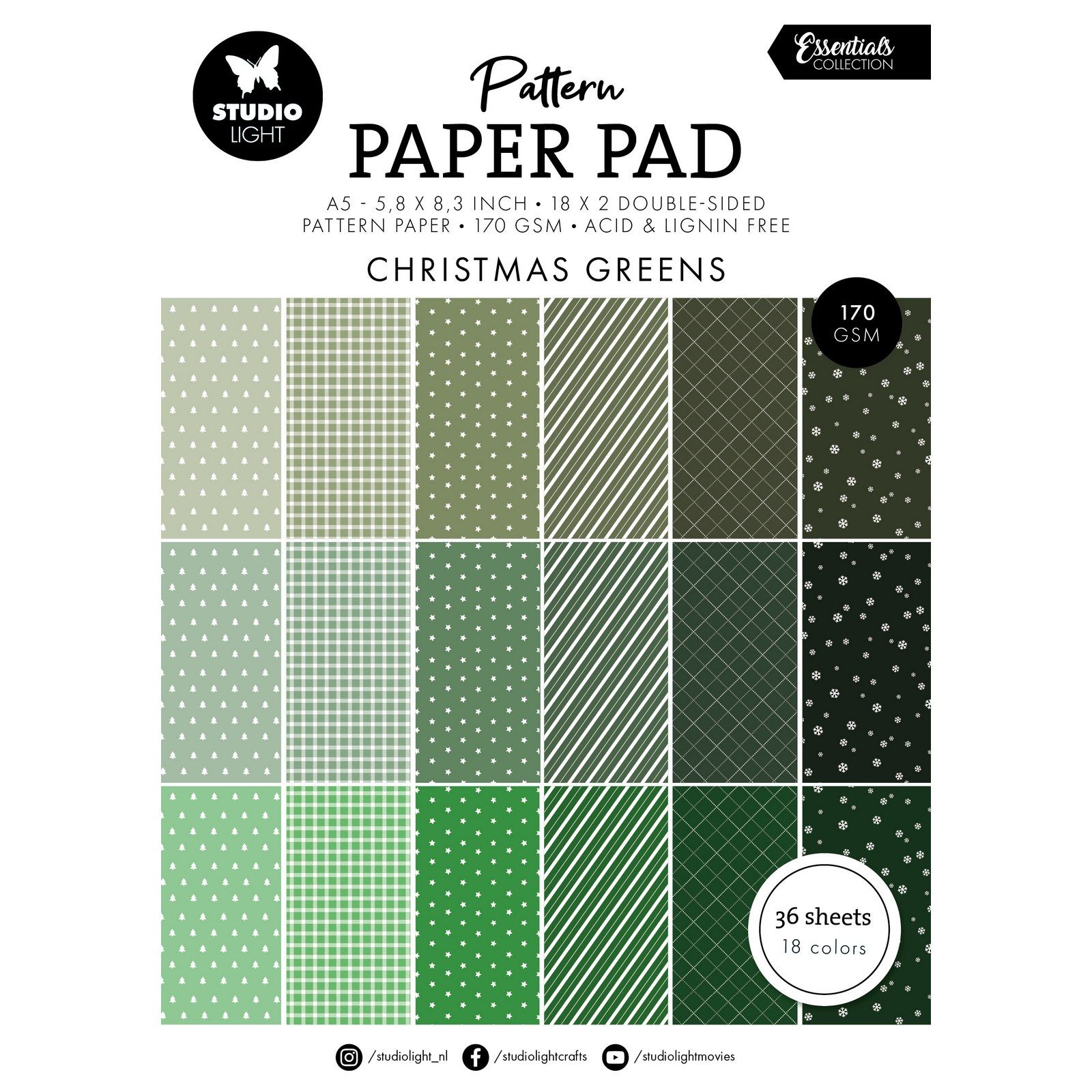 Studio Light • Essentials Pattern Paper Pad Christmas Greens