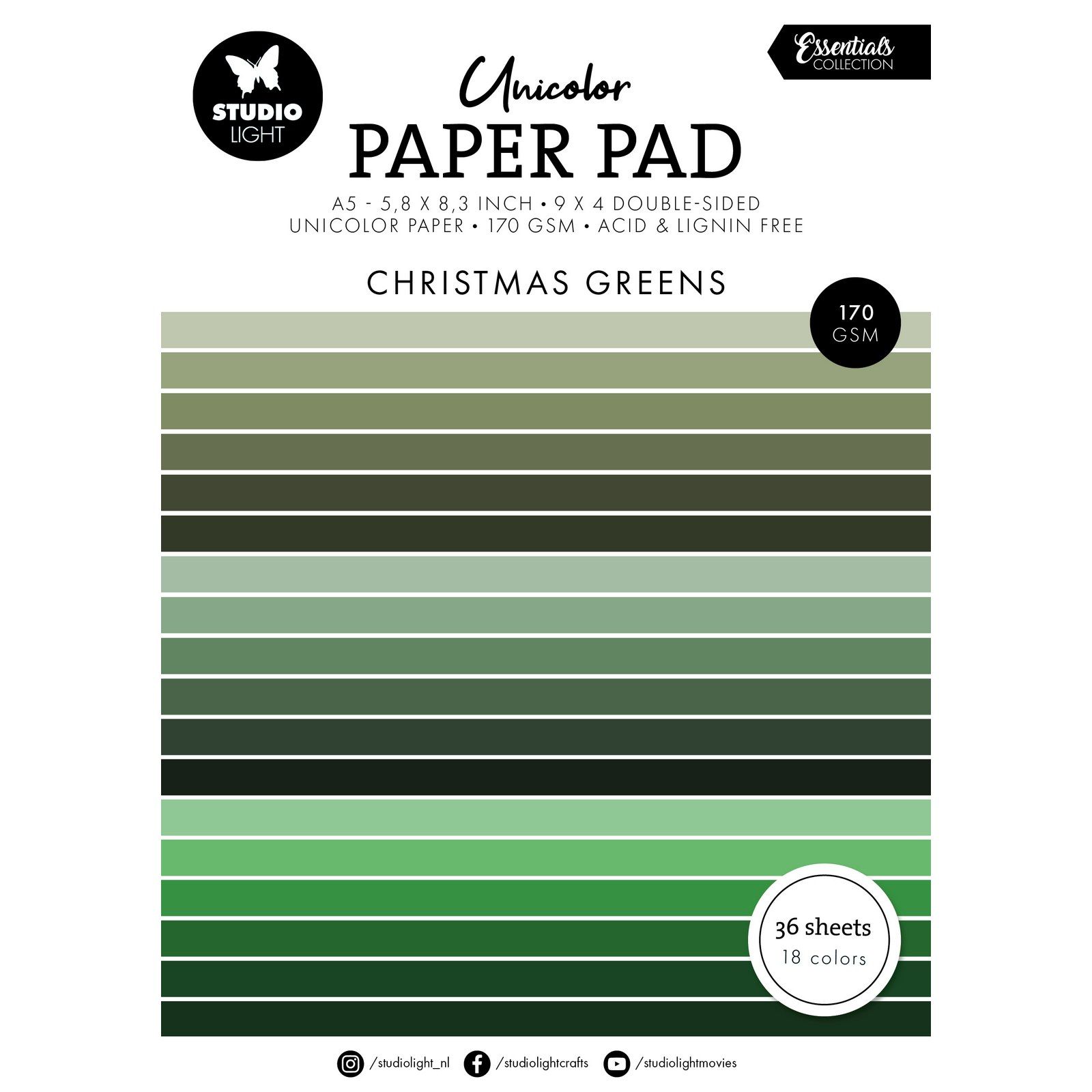 Studio Light • Essentials Unicolor Paper Pad Christmas Greens