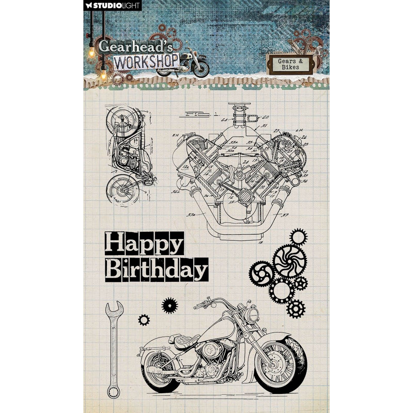 Studio Light • Gearhead's Workshop Clear Stamp Gears & Bikes