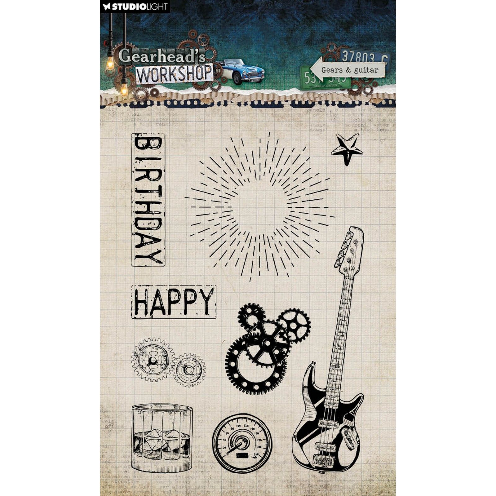 Studio Light • Gearhead's Workshop Clear Stamps Gears & Guitar