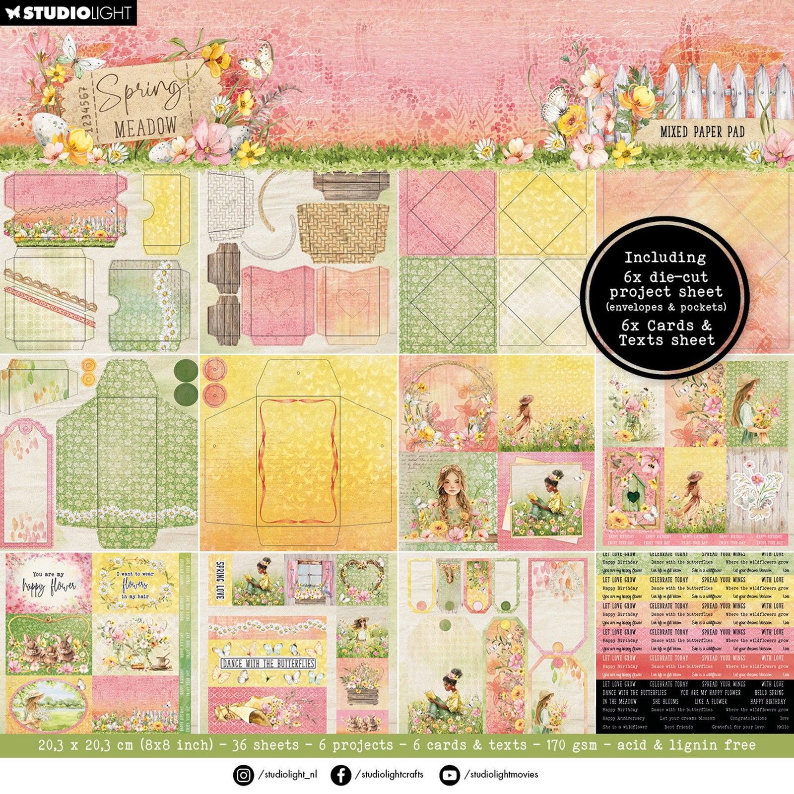 Studio Light • Spring Meadow Mixed Paper Pad Envelops, cards