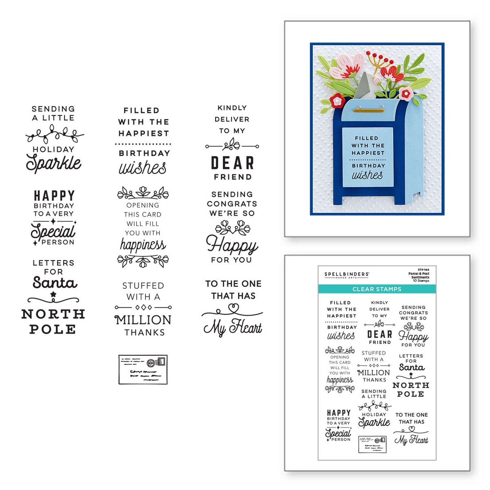 Spellbinders • Set de Sellos Transparentes Parcel & Post Sentiments 10uds