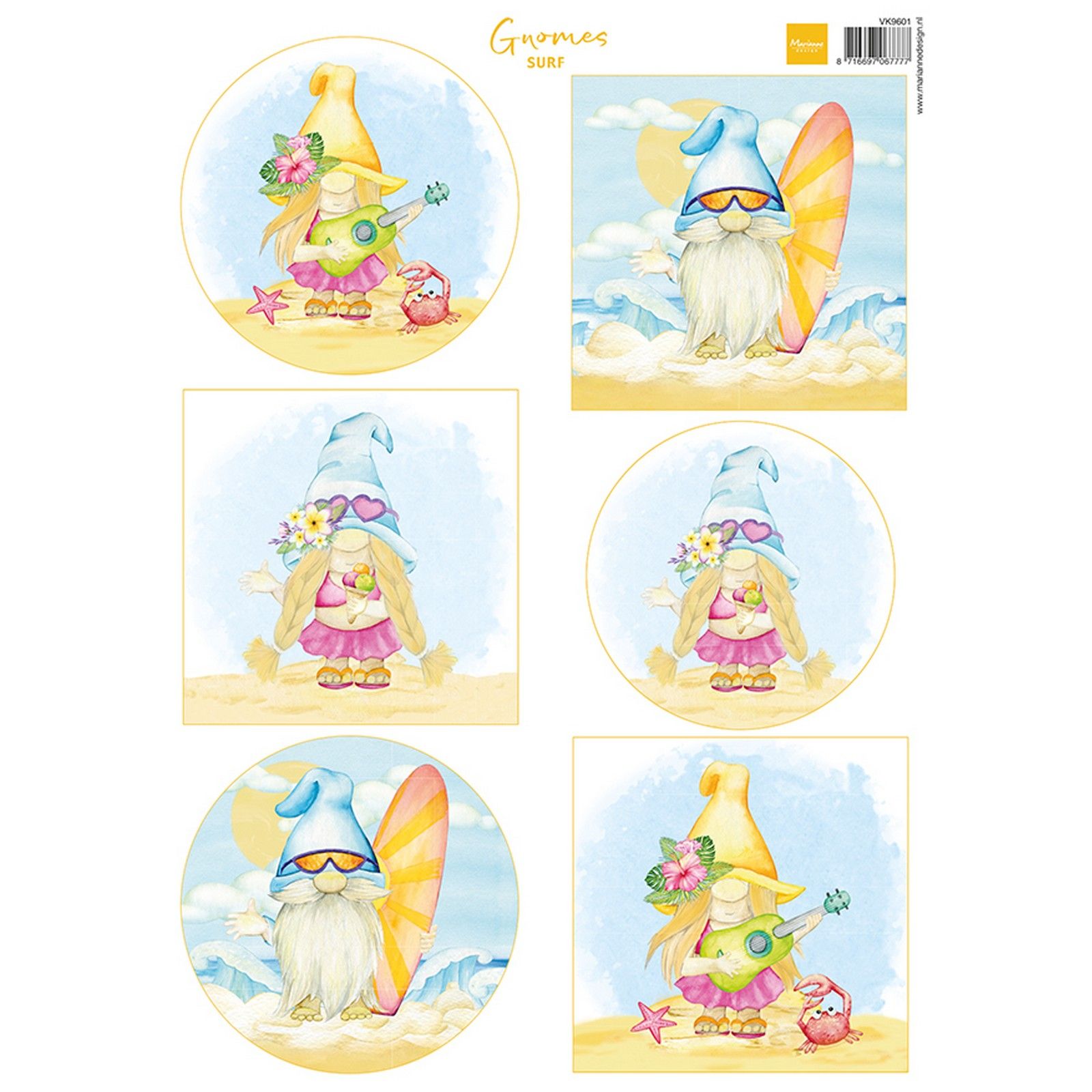 Marianne Design • Hoja de Corte Gnomes on the beach Surf