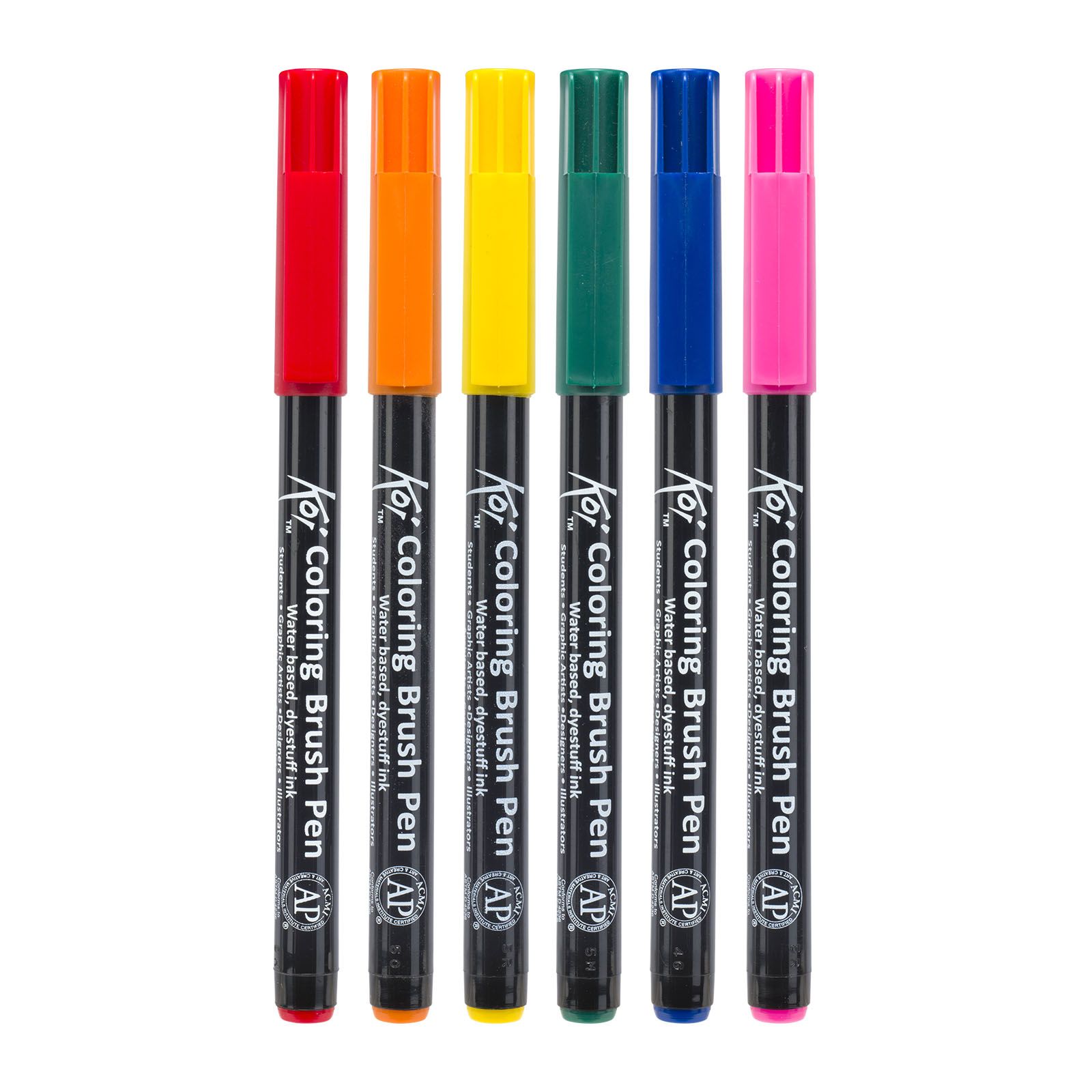 Sakura • Koi Colouring Penseel Pen Set, 6 felle kleuren