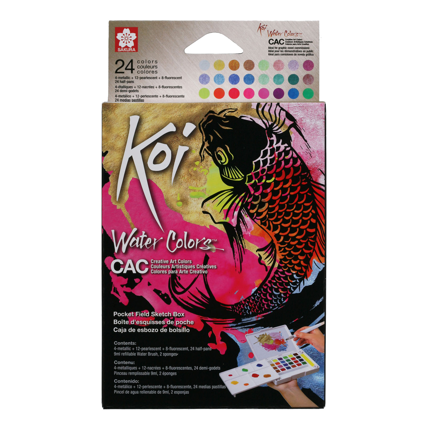 Sakura • Koi watercolour sketchbox 24 metallic reflex pearl