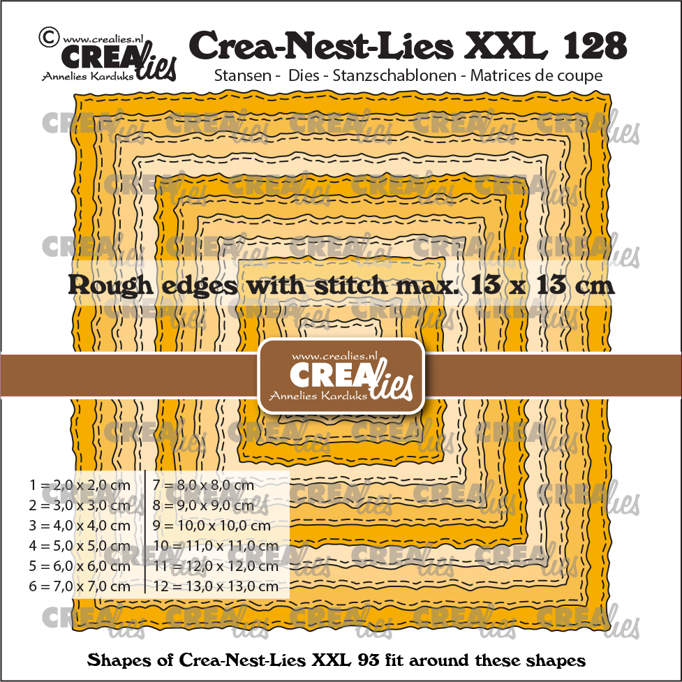 Crealies • Crea-Nest-Lies XXL Fustella Da Taglio Squares With Rough Edges And Stitchlines