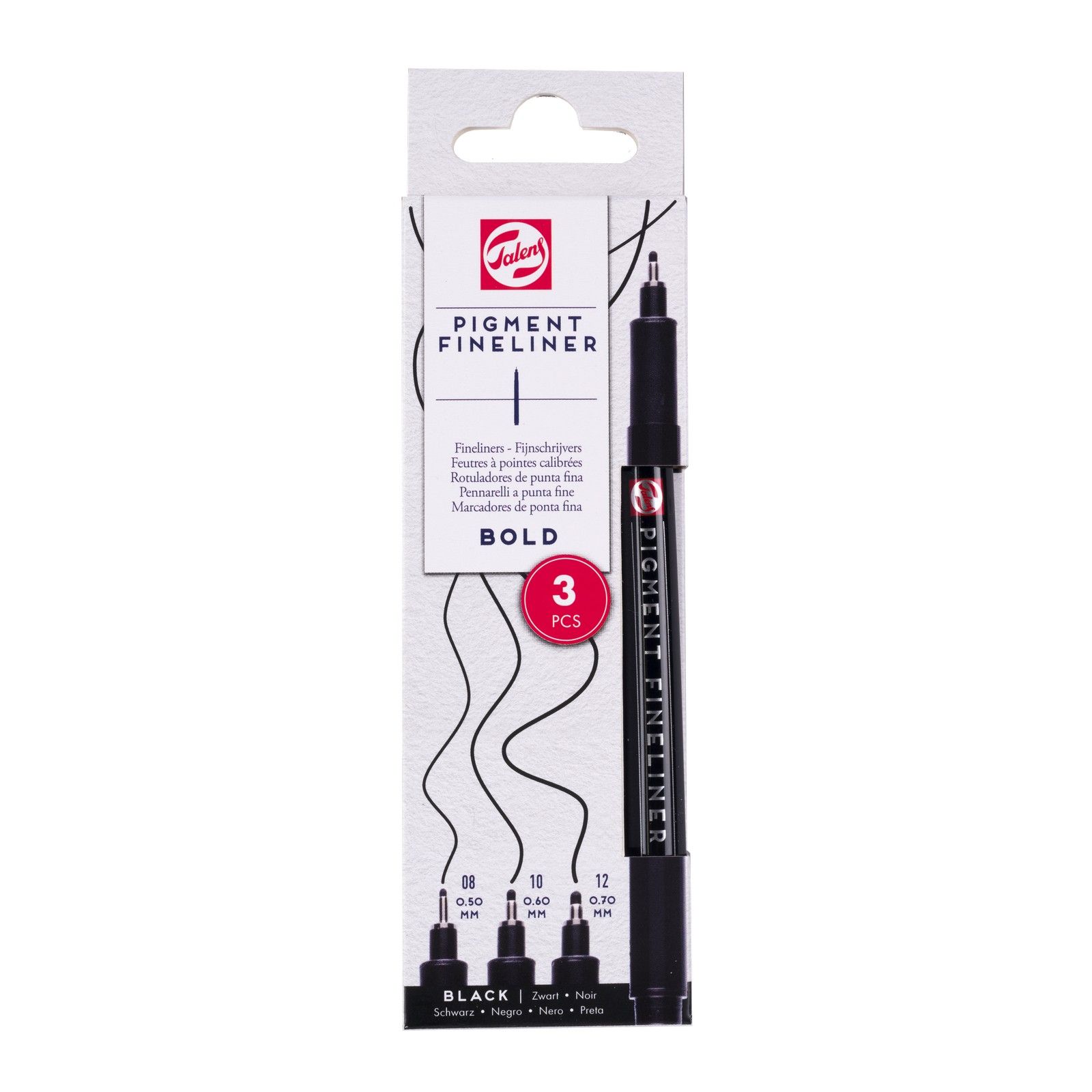 Talens Pigment Fineliner Set Completo, 6 pezzi, 0,20 mm - 0,70 mm, inchiostro resistente alla luce, permanente, a base d'acqua per disegno, schizzi, scrittura e appunti